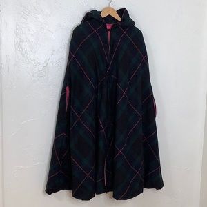 Vintage Plaid hooded sleeveless Cloak Cape size OS EUC